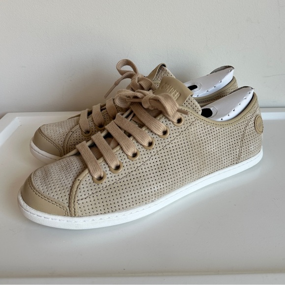 Camper Uno Perforated Suede Low Top Sneakers - Beige Tan, Size 38 - Picture 8 of 17